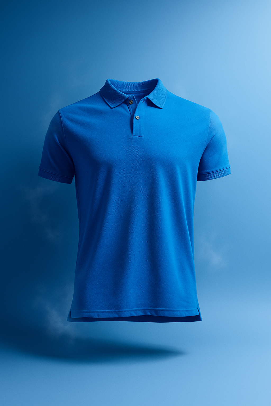Blue polo T-shirt on a light contrast blue background