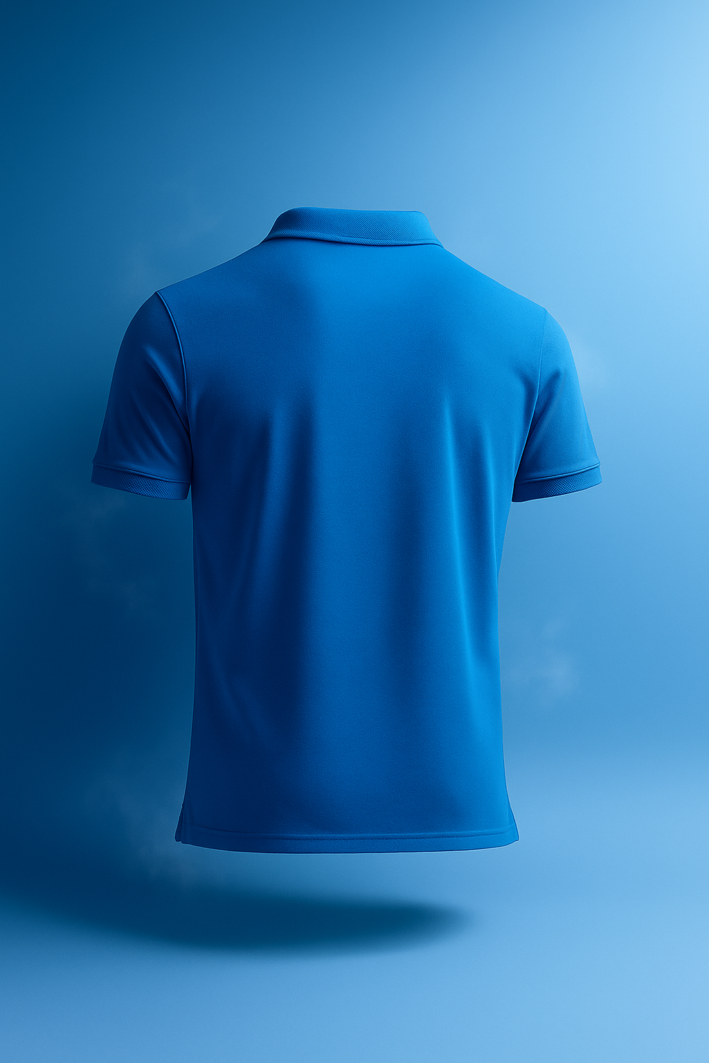 Blue polo T-shirt on a blue gradient background