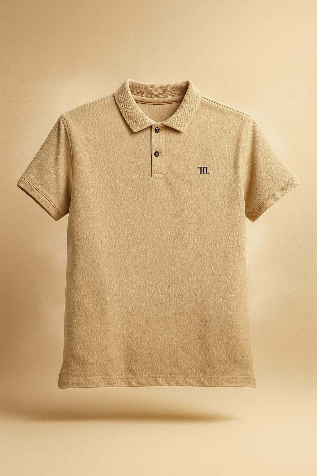 Beige polo T-shirt with a small logo on a beige background