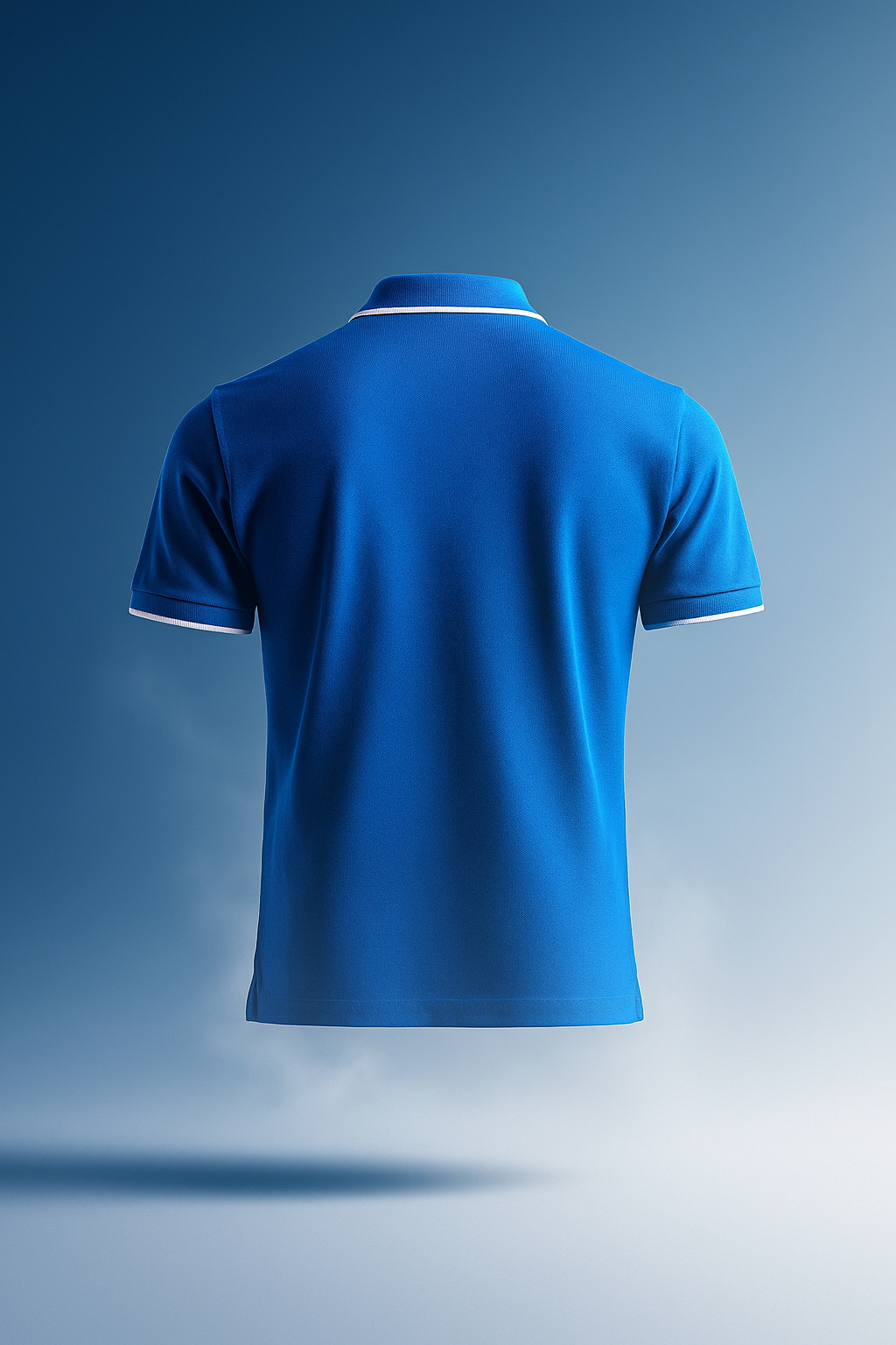 Blue polo T-shirt on a gradient blue background